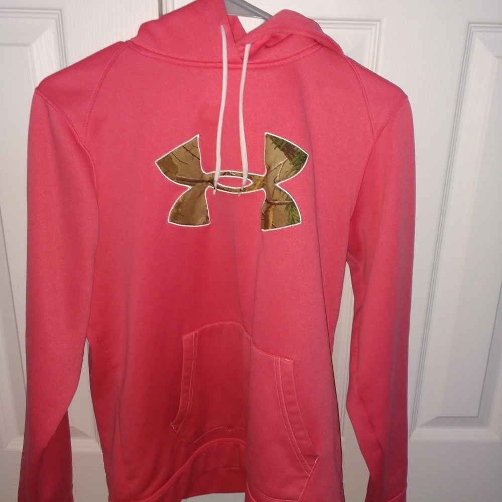 Pink/salmon color under armour hoodie